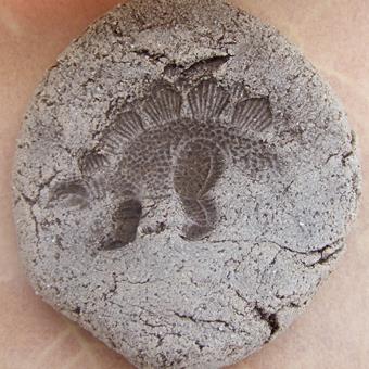 Imprint of a toy dinosaur